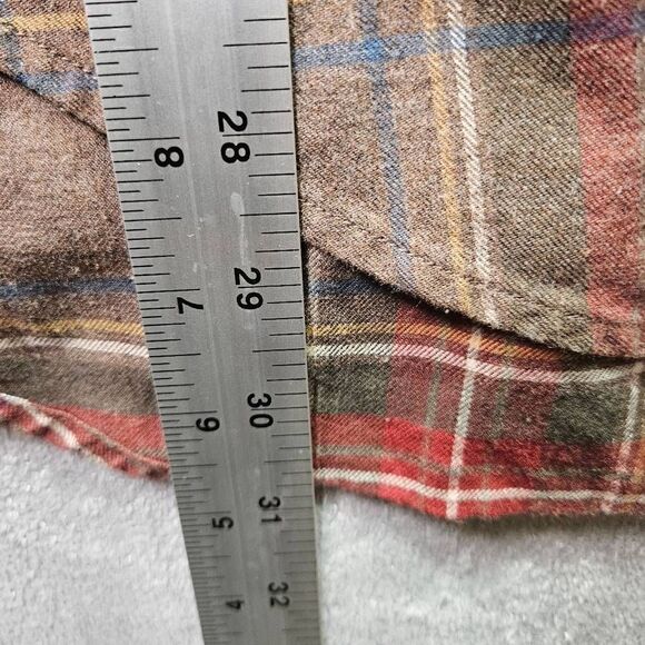 Tommy Hilfiger Flannel Mens Sz Medium Brown Burgundy Plaid Button Up Shirt - Picture 5 of 8